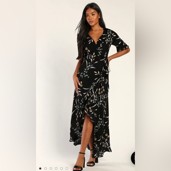 Lulus Wild Winds Black Floral Wrap Dress NWT - Picture 5 of 6